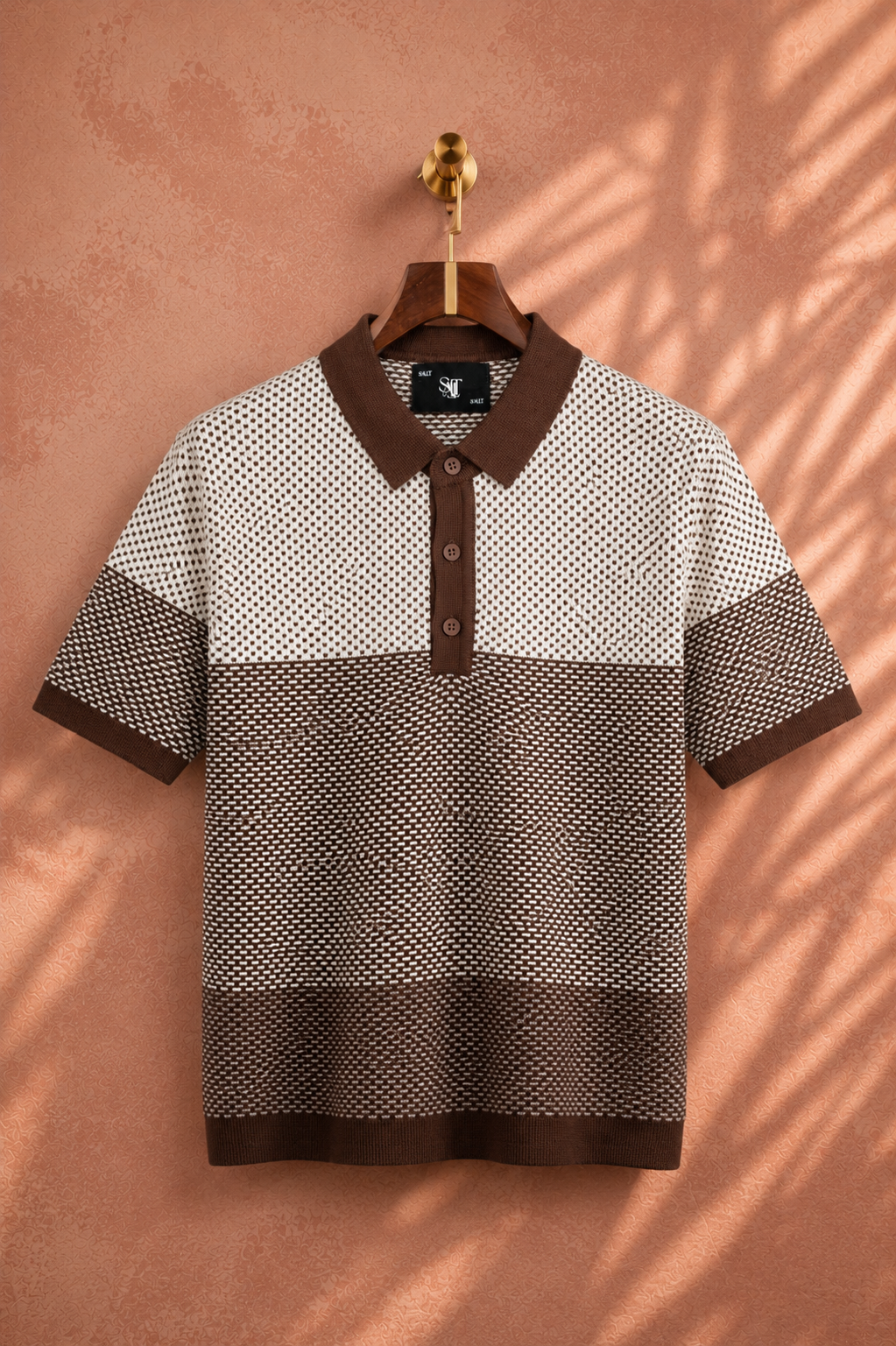 SALLT Brown Knitted Polo Cotton Shirt - Regular Fit