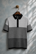 SALLT Black Knitted Polo Cotton Shirt - Regular Fit
