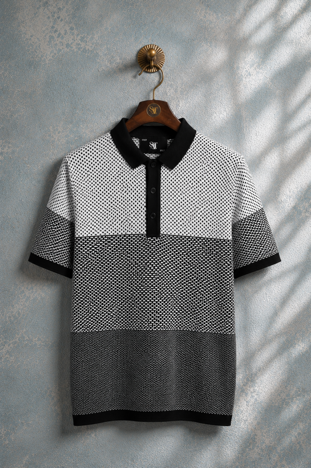 SALLT Black Knitted Polo Cotton Shirt - Regular Fit
