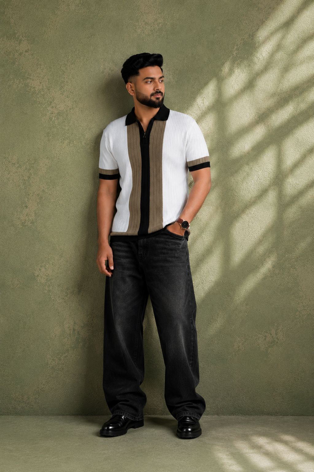 SALLT White Knitted Polo Cotton Shirt - Regular Fit