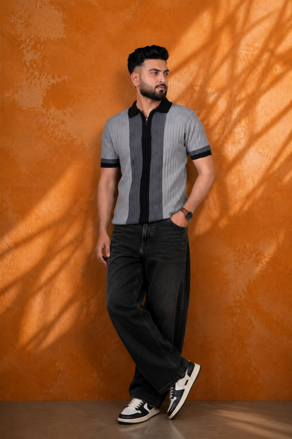 SALLT Black Knitted Polo Cotton Shirt - Regular Fit