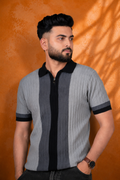 SALLT Black Knitted Polo Cotton Shirt - Regular Fit