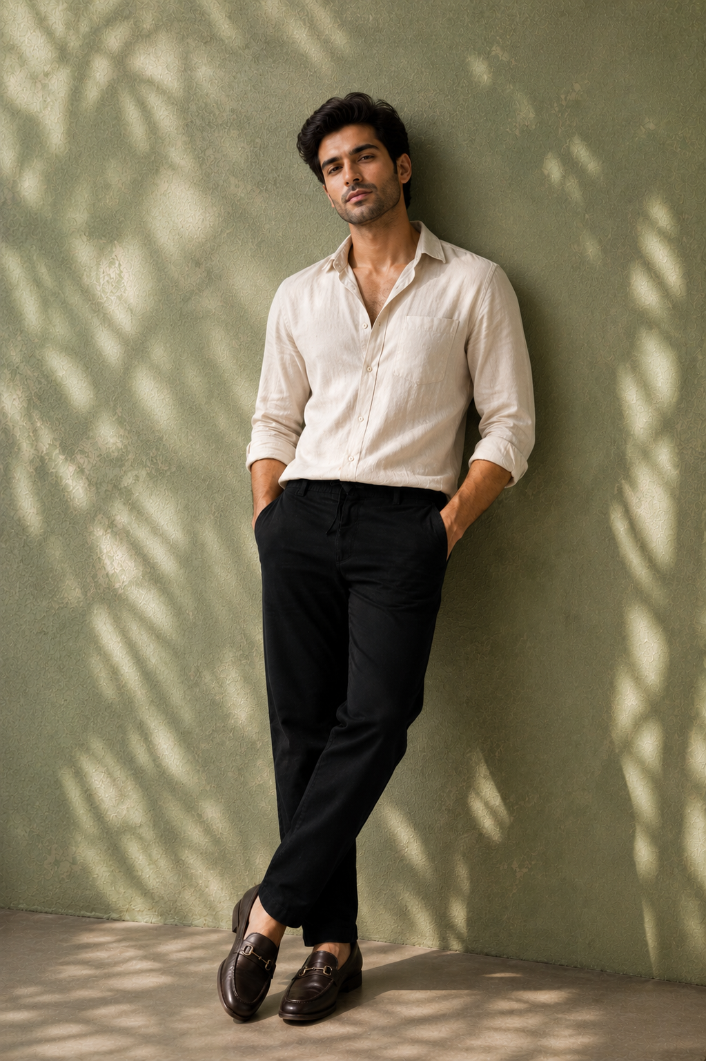 SALLT Black Cotton Linen Pants - Regular Fit
