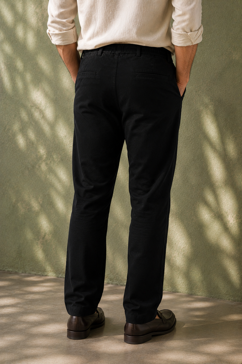 SALLT Black Cotton Linen Pants - Regular Fit