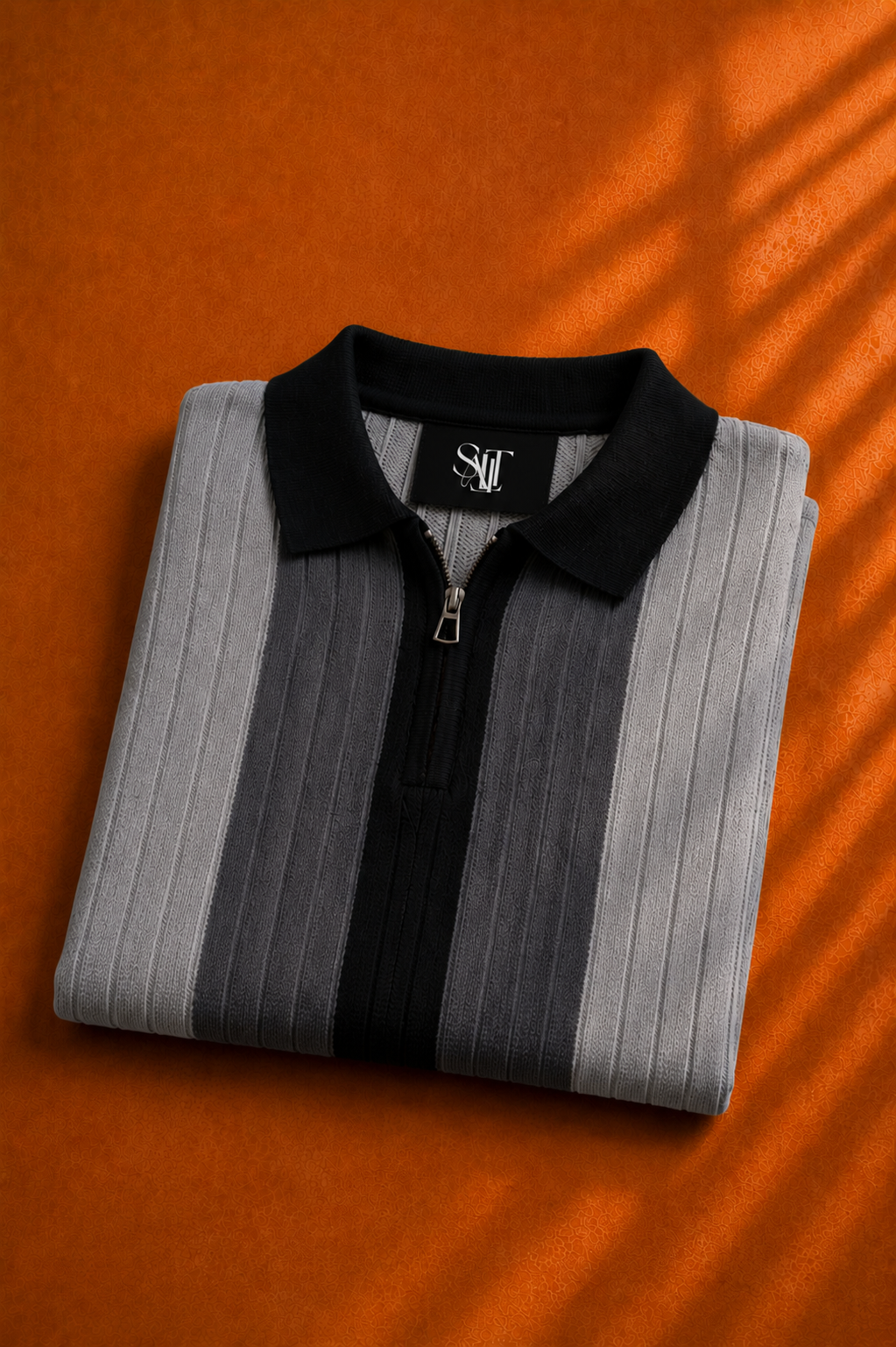 SALLT Black Knitted Polo Cotton Shirt - Regular Fit
