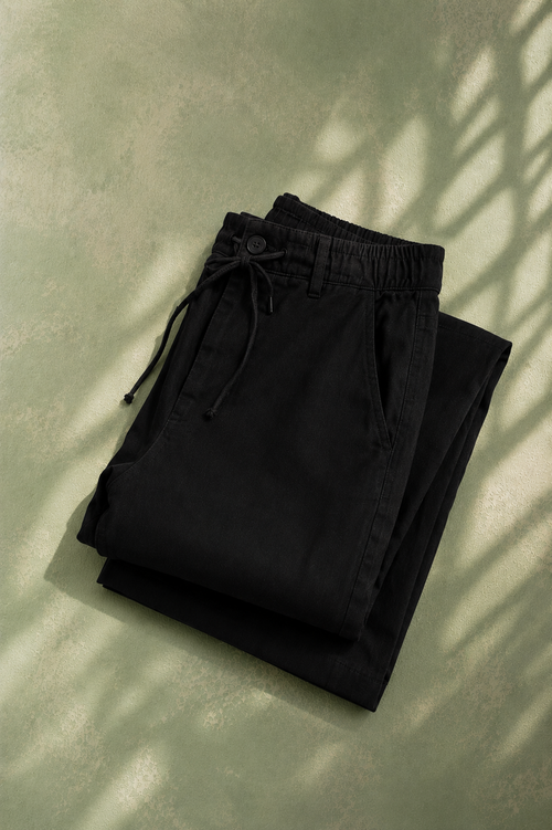 SALLT Black Cotton Linen Pants - Regular Fit
