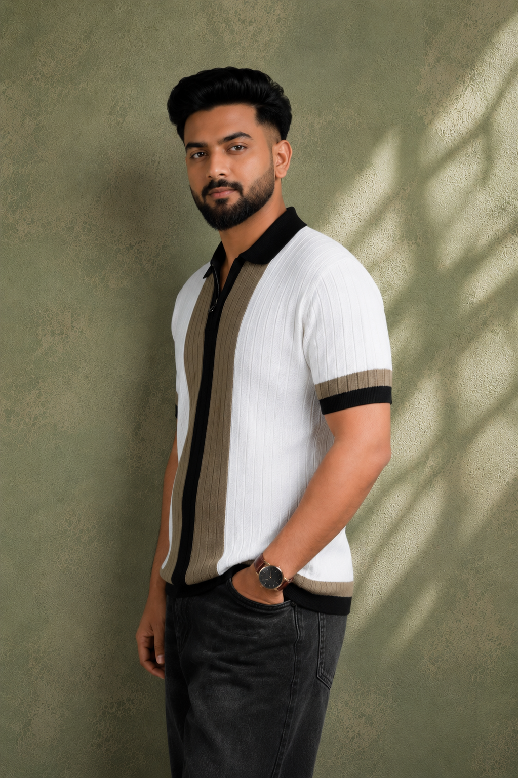 SALLT White Knitted Polo Cotton Shirt - Regular Fit