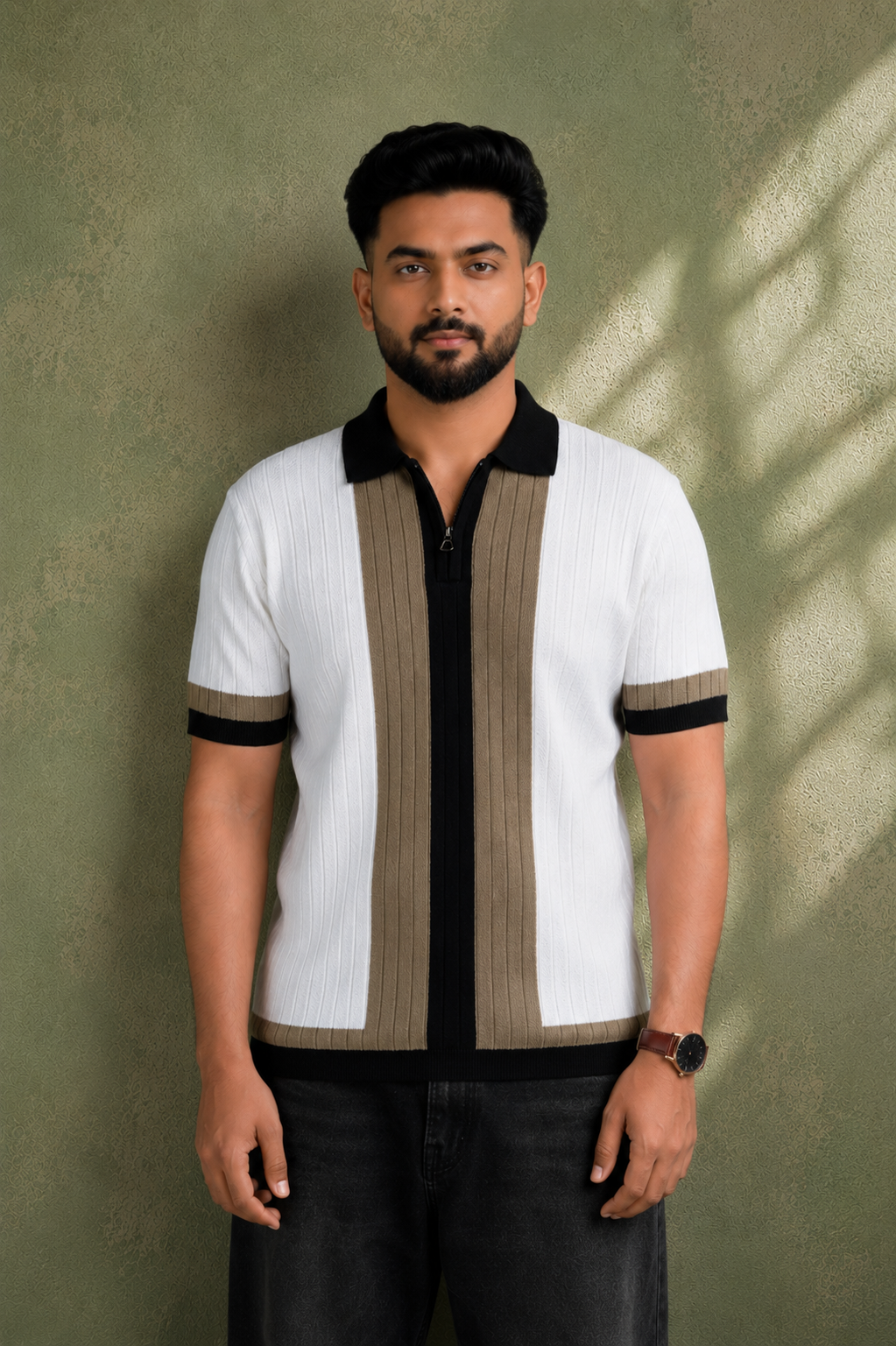 SALLT White Knitted Polo Cotton Shirt - Regular Fit