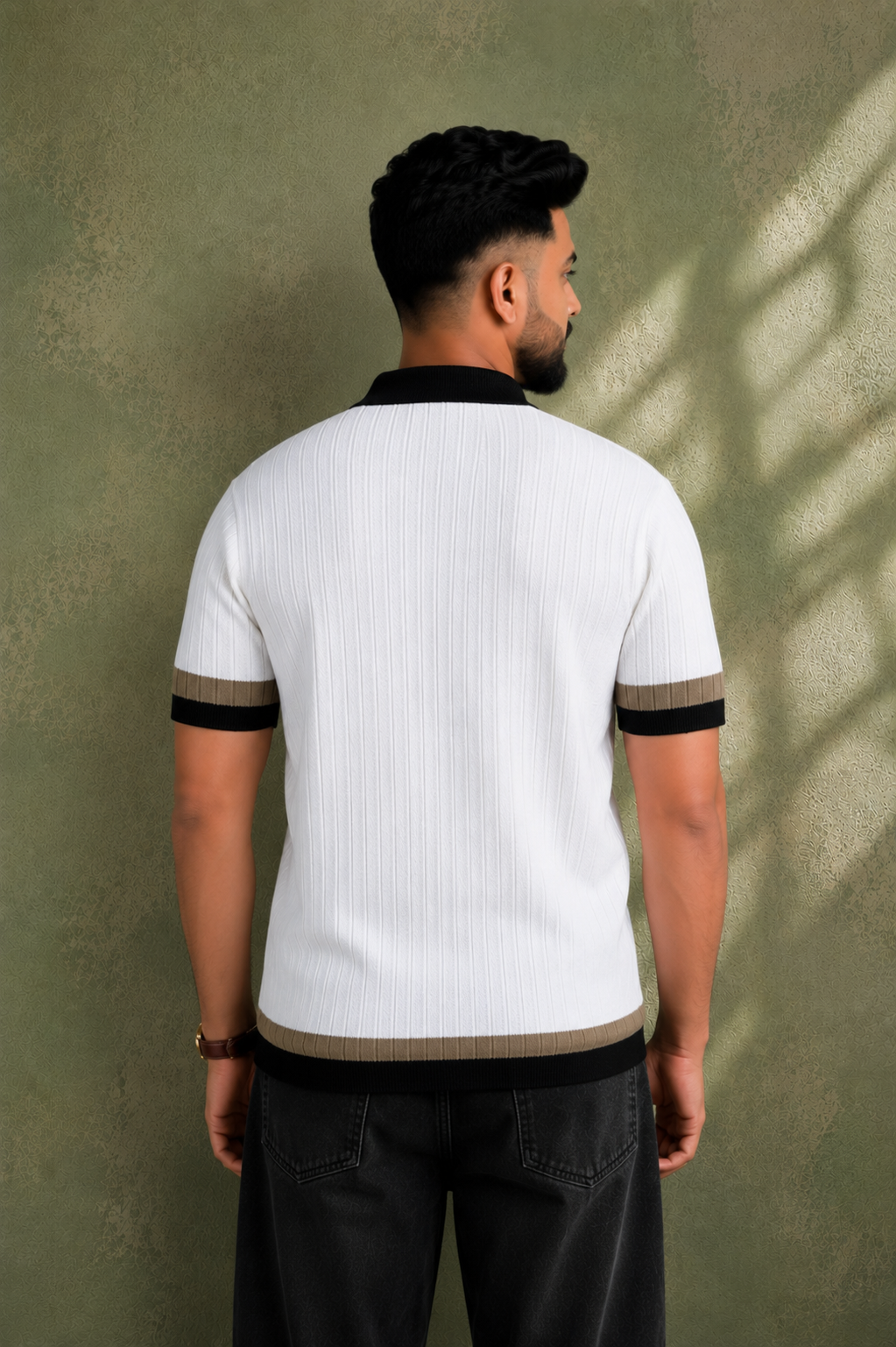 SALLT White Knitted Polo Cotton Shirt - Regular Fit