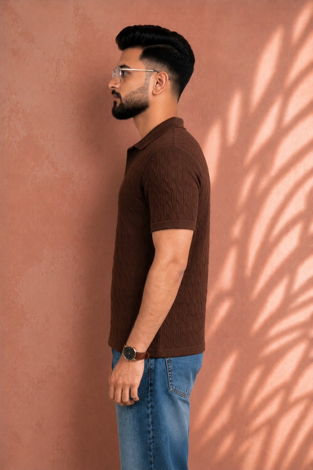 SALLT Brown Knitted Polo Cotton Shirt - Regular Fit