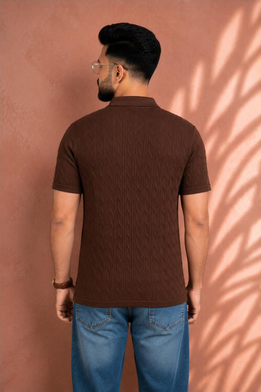 SALLT Brown Knitted Polo Cotton Shirt - Regular Fit