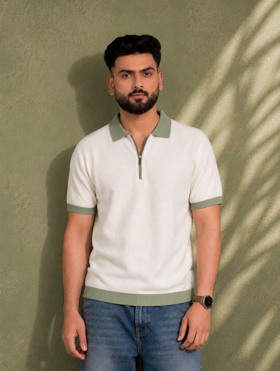 SALLT White Knitted Polo Cotton Shirt - Regular Fit