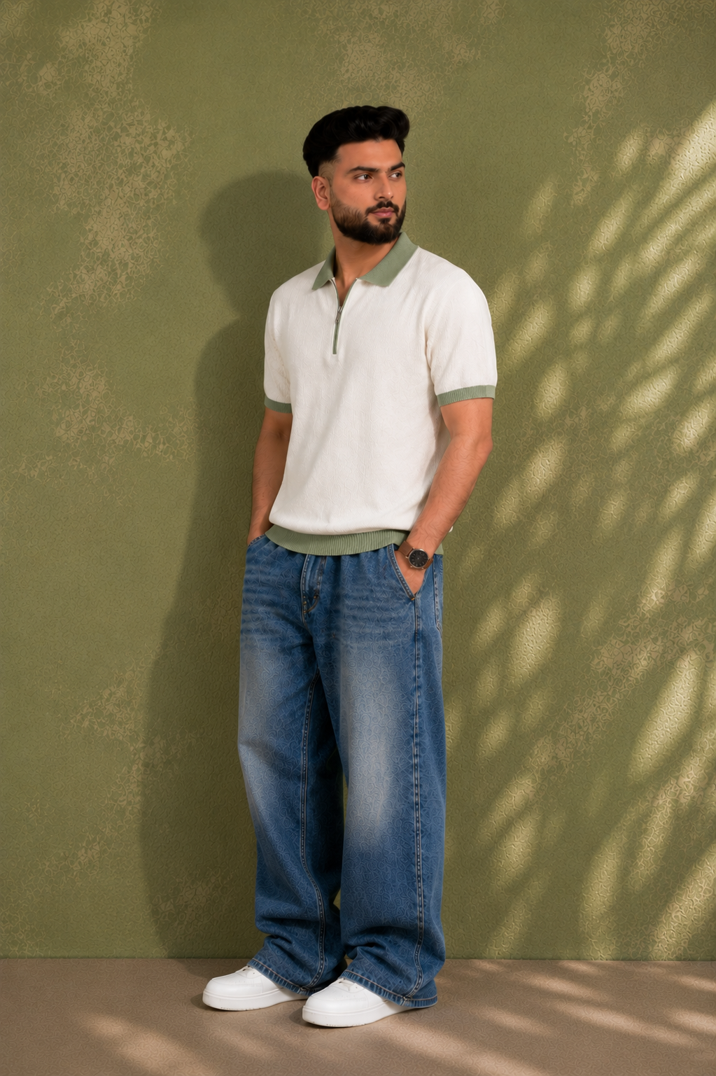 SALLT White Knitted Polo Cotton Shirt - Regular Fit
