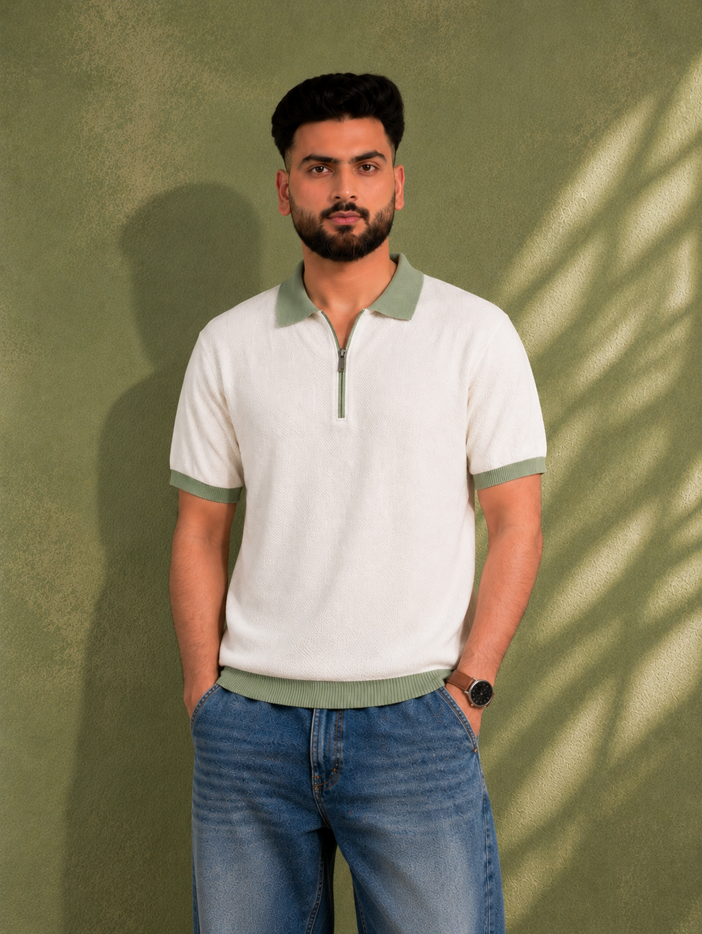 SALLT White Knitted Polo Cotton Shirt - Regular Fit