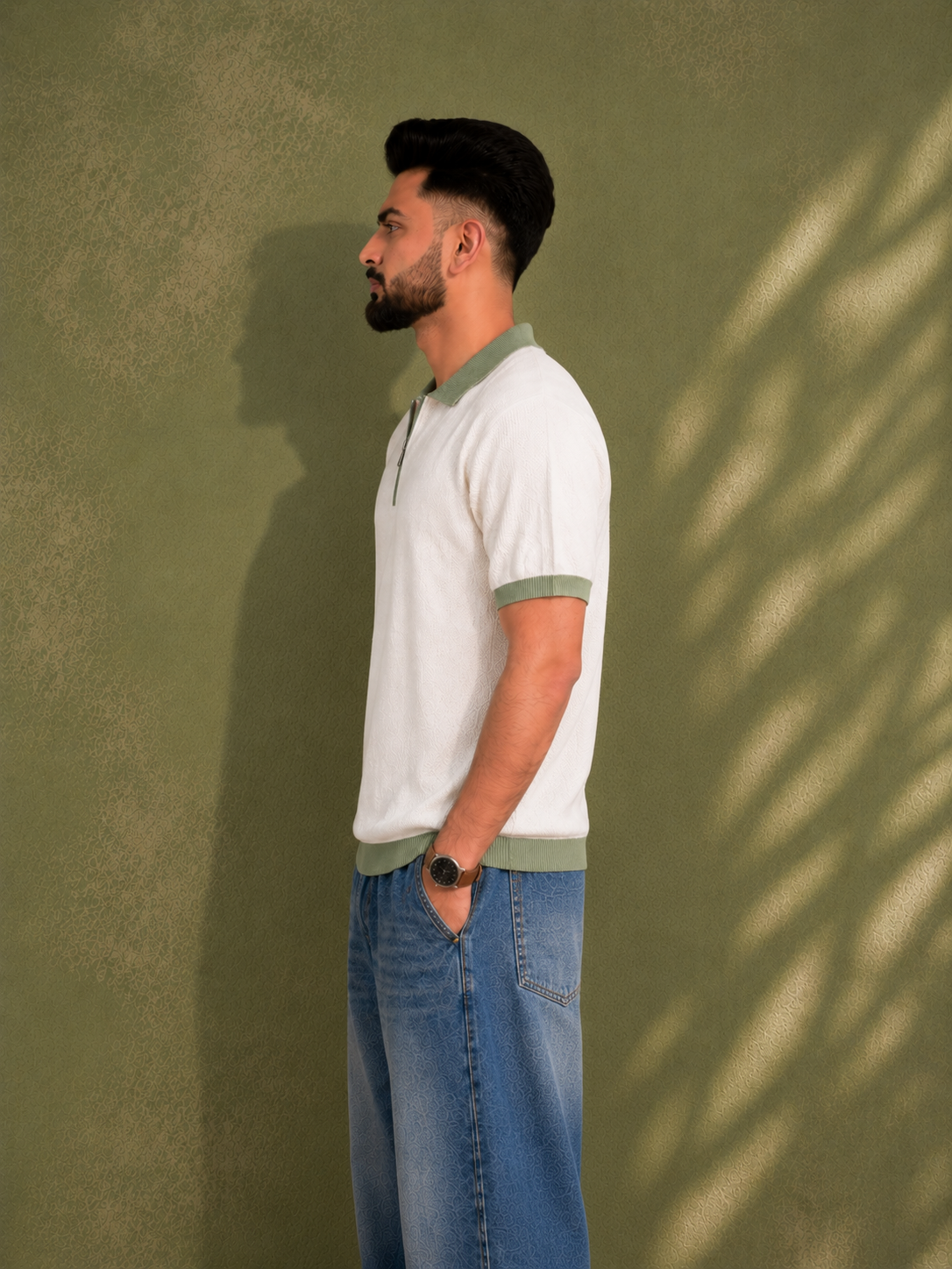 SALLT White Knitted Polo Cotton Shirt - Regular Fit