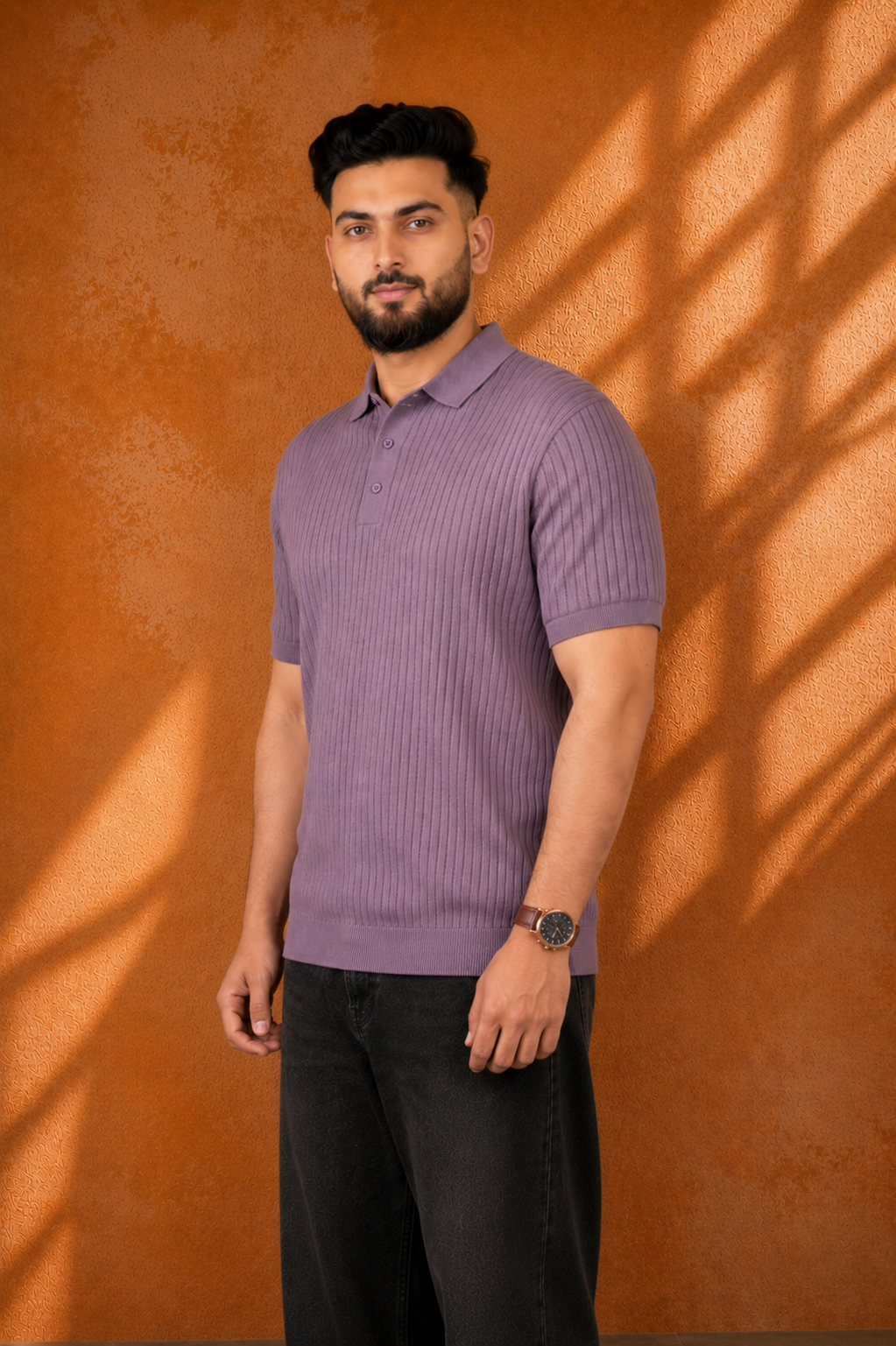 SALLT Wine Knitted Polo Cotton Shirt - Regular Fit