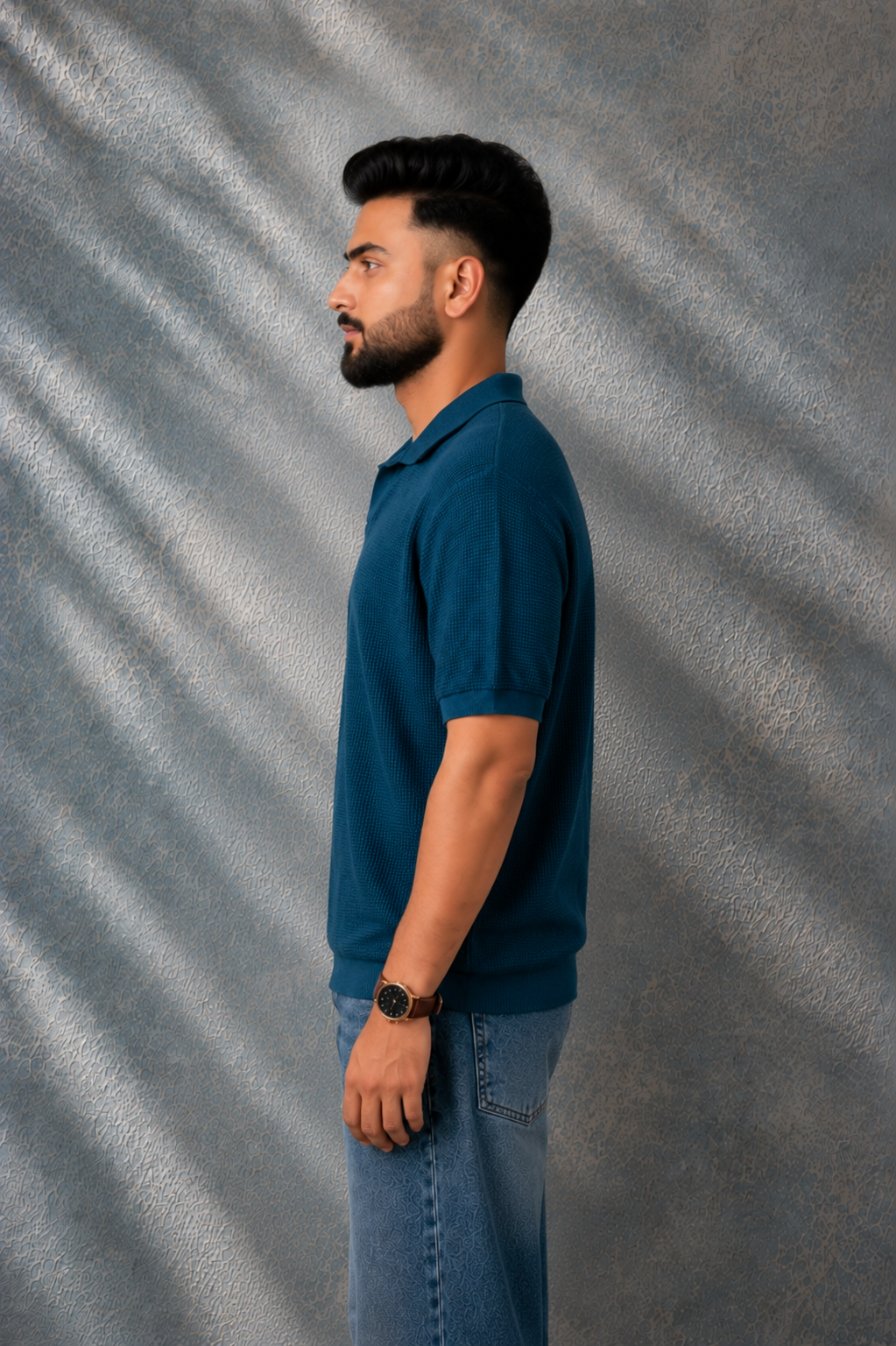 SALLT Blue Knitted Polo Cotton Shirt - Relaxed Fit