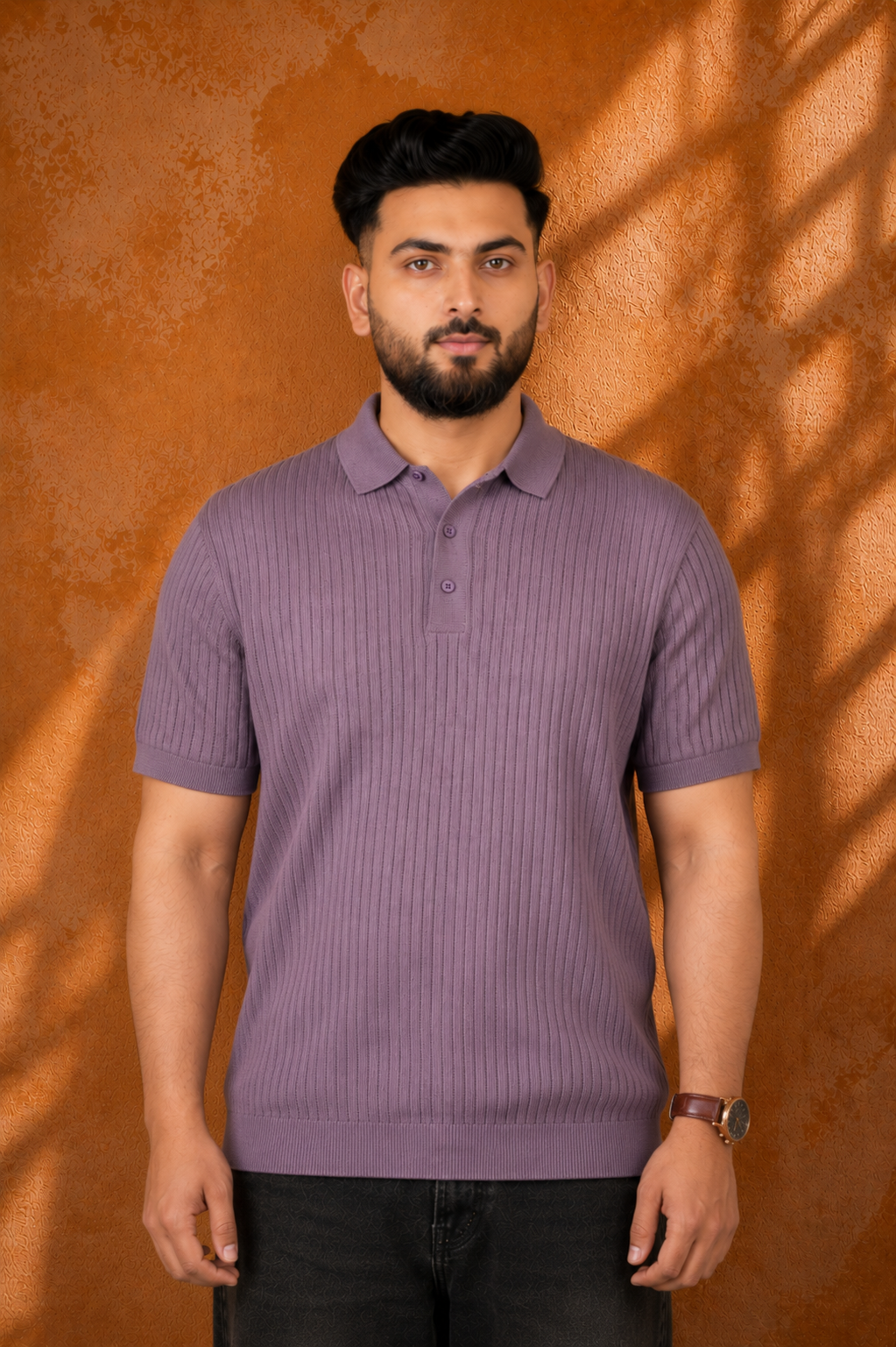 SALLT Wine Knitted Polo Cotton Shirt - Regular Fit