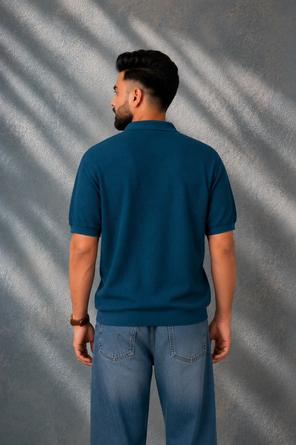 SALLT Blue Knitted Polo Cotton Shirt - Relaxed Fit