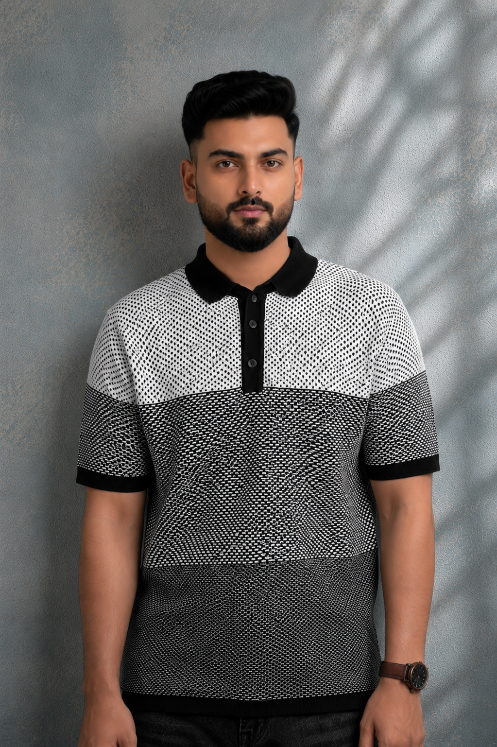 SALLT Black Knitted Polo Cotton Shirt - Regular Fit