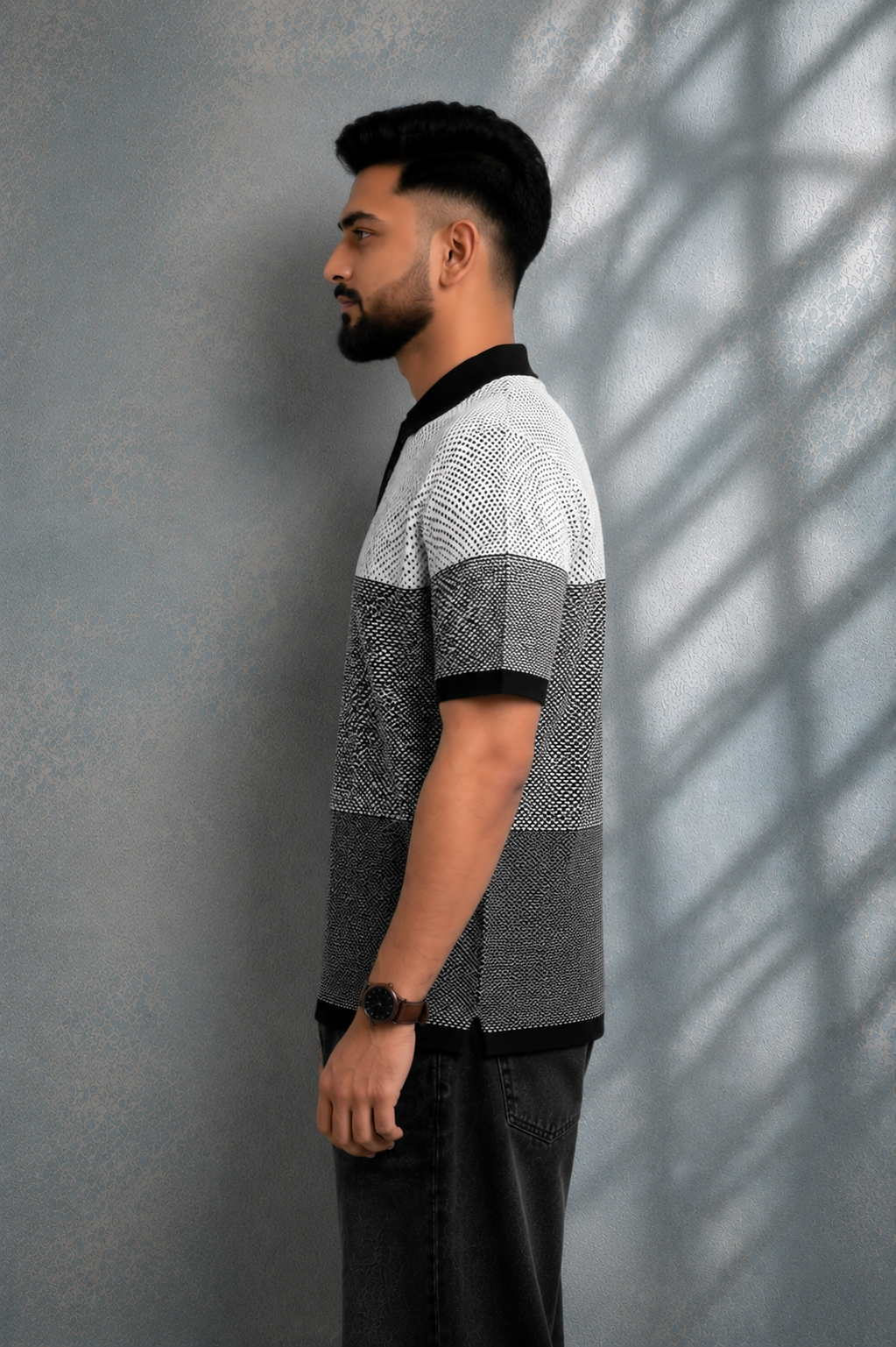 SALLT Black Knitted Polo Cotton Shirt - Regular Fit