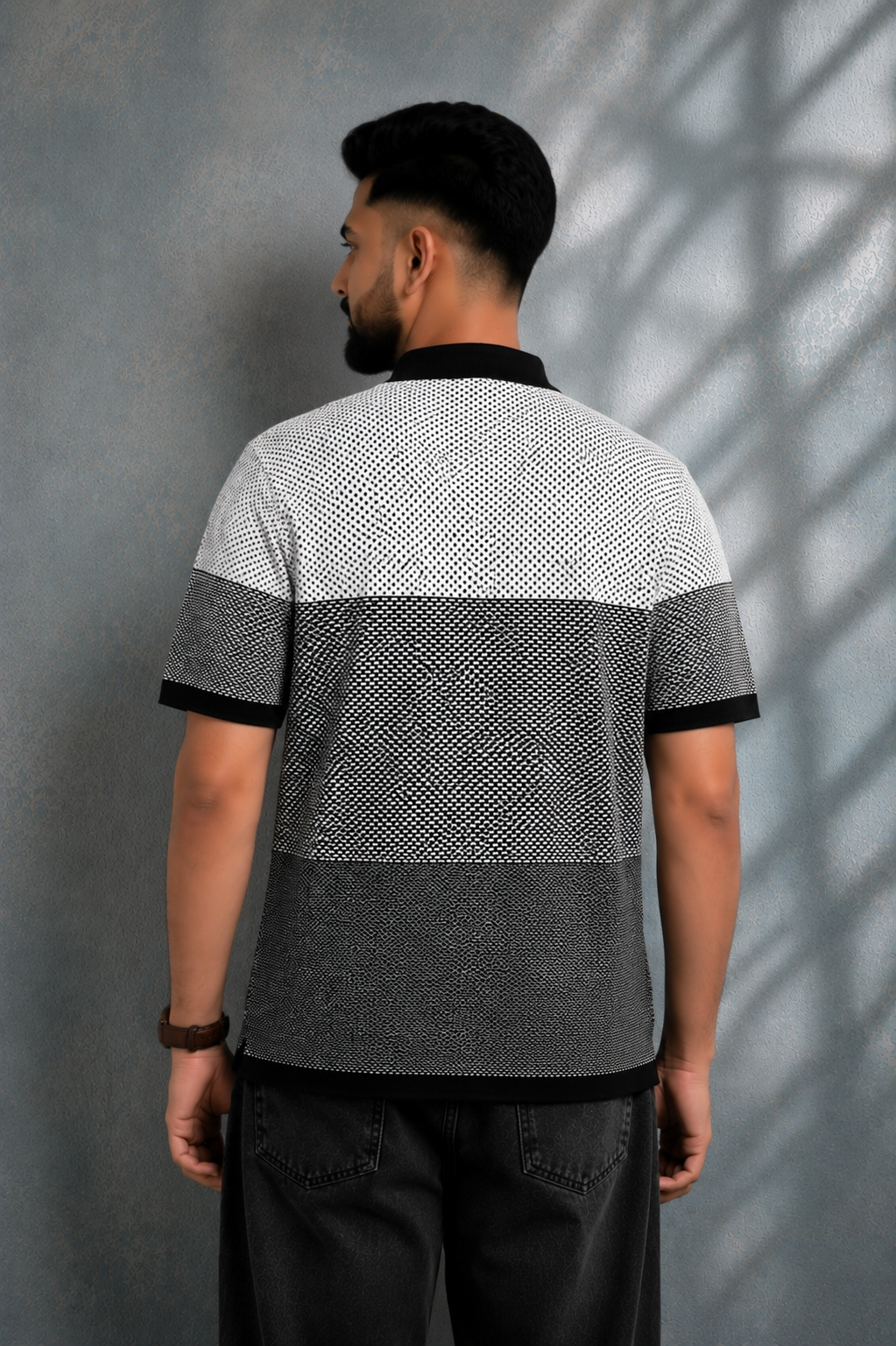 SALLT Black Knitted Polo Cotton Shirt - Regular Fit