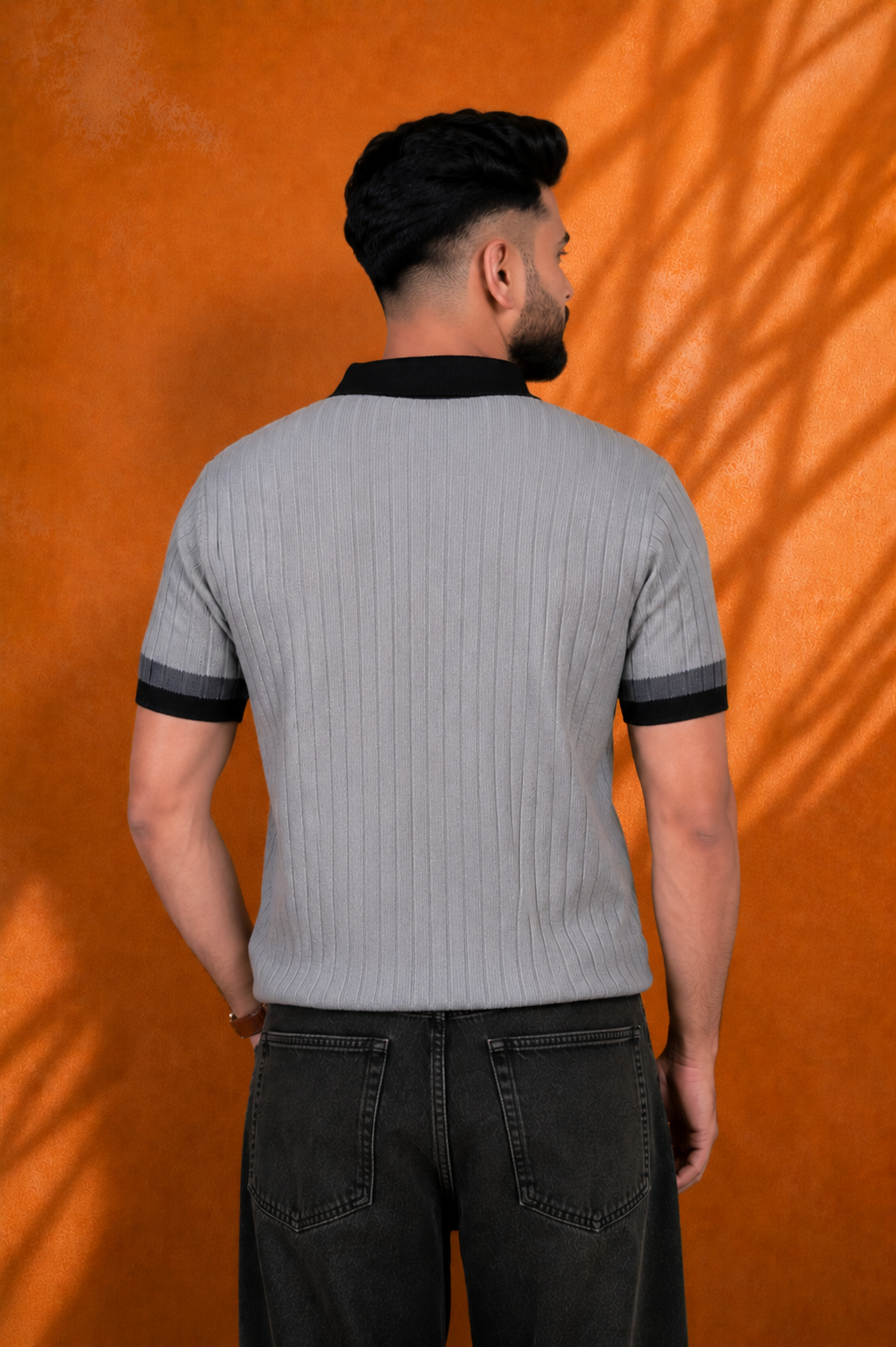 SALLT Black Knitted Polo Cotton Shirt - Regular Fit