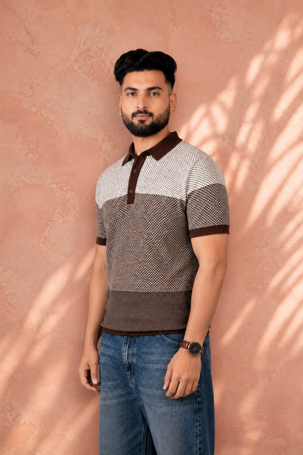 SALLT Brown Knitted Polo Cotton Shirt - Regular Fit