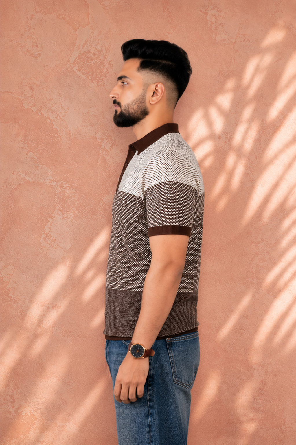 SALLT Brown Knitted Polo Cotton Shirt - Regular Fit