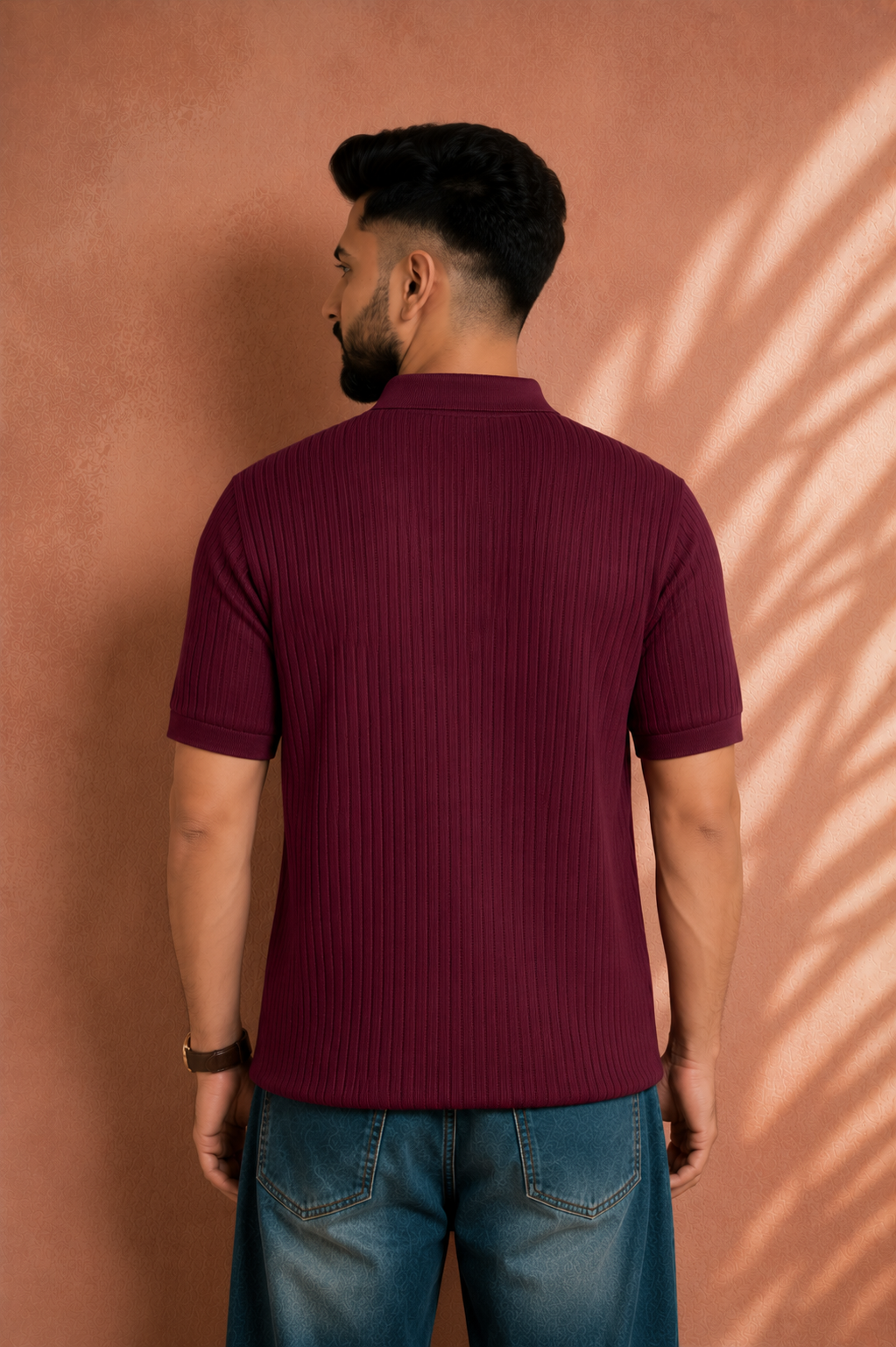 SALLT Maroon Knitted Polo Cotton Shirt - Regular Fit
