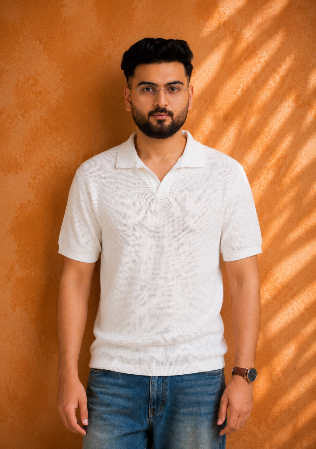 SALLT White Knitted Polo Cotton Shirt - Relaxed Fit