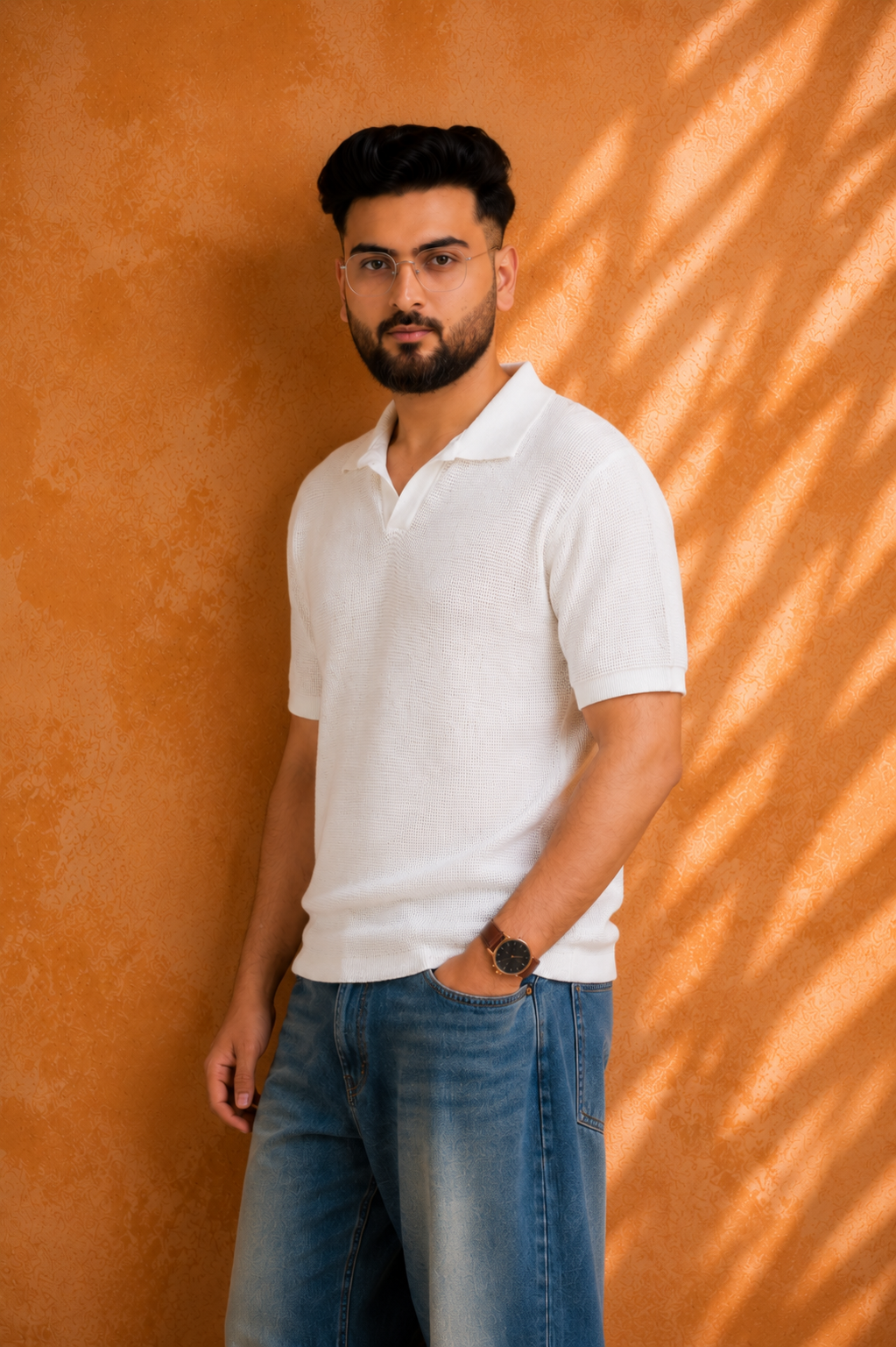 SALLT White Knitted Polo Cotton Shirt - Relaxed Fit