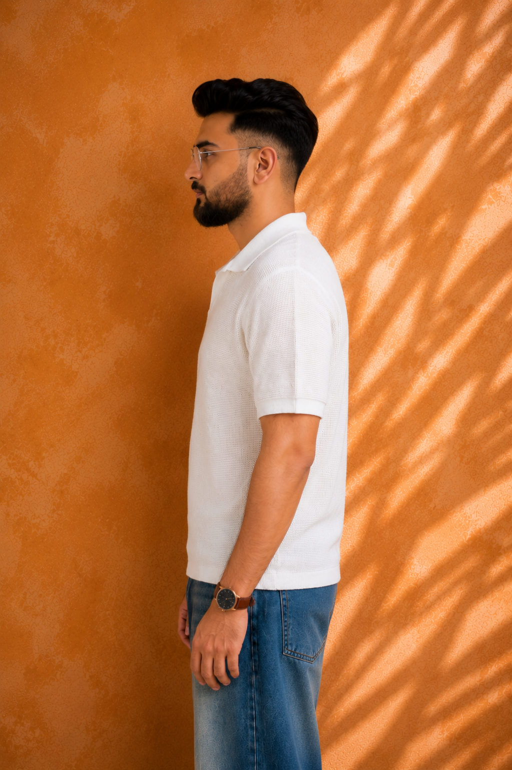 SALLT White Knitted Polo Cotton Shirt - Relaxed Fit