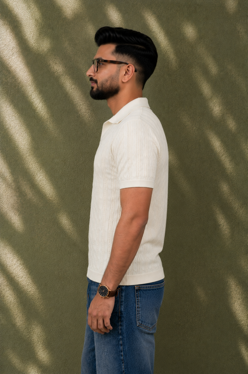 SALLT Cream Knitted Polo Cotton Shirt - Regular Fit