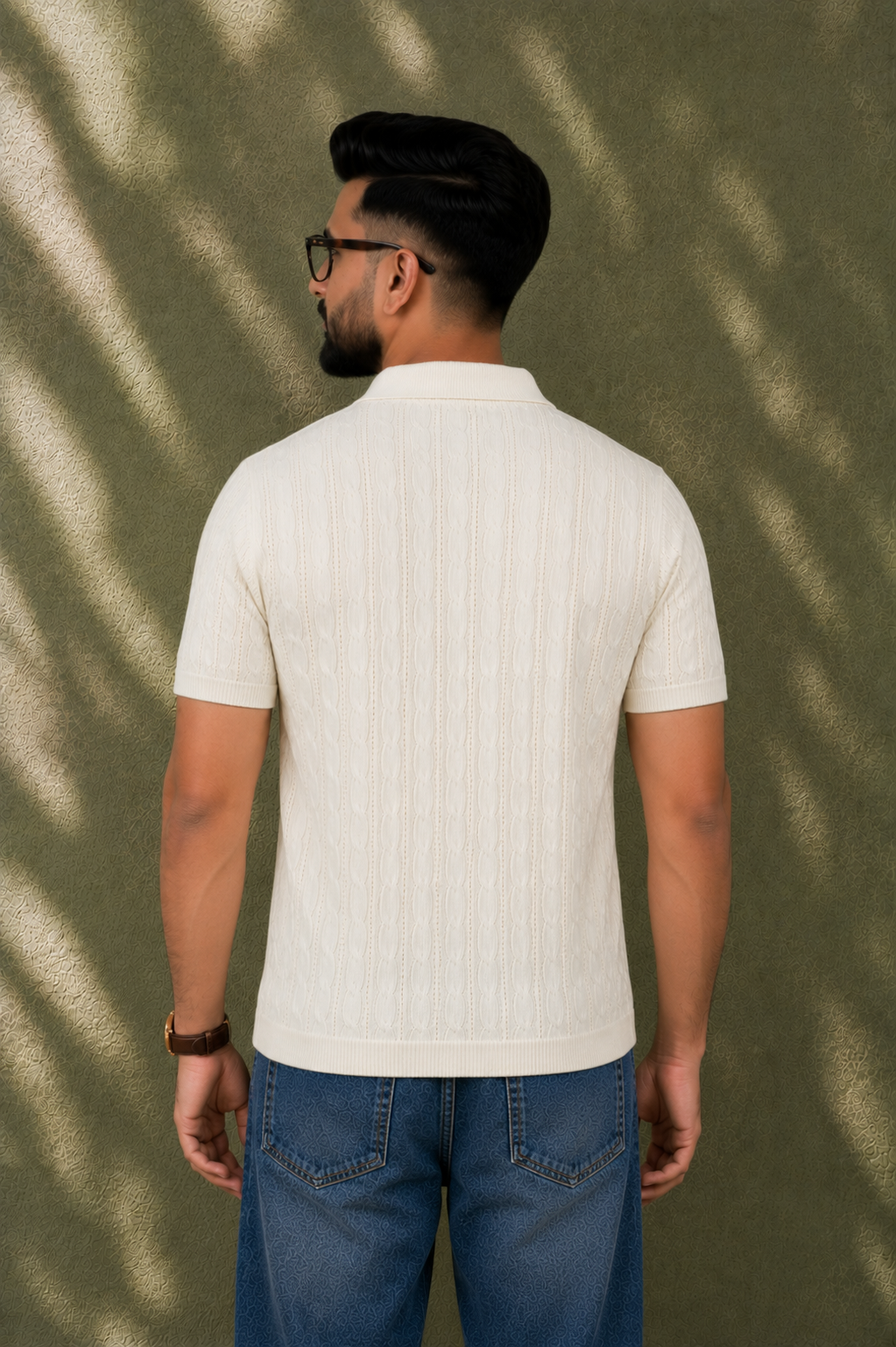 SALLT Cream Knitted Polo Cotton Shirt - Regular Fit