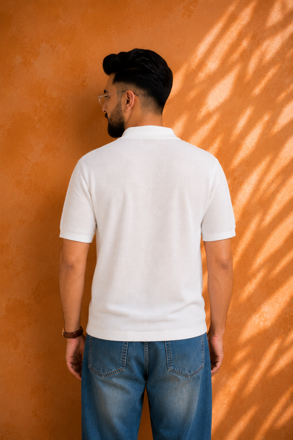 SALLT White Knitted Polo Cotton Shirt - Relaxed Fit