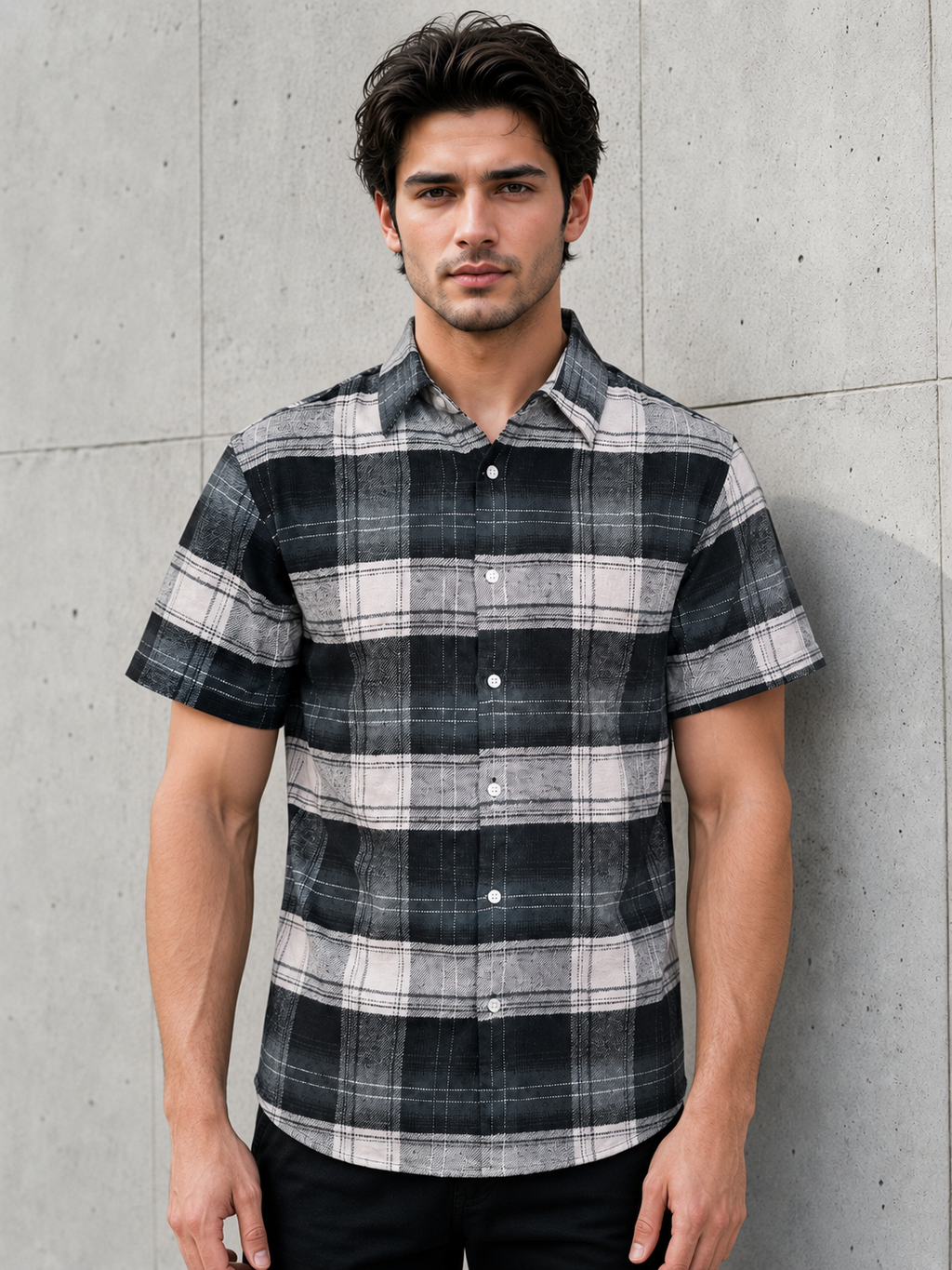 SALLT Men's Grey Soft - Brushed Cotton Shirt - Half Sleeves - Slim Fit