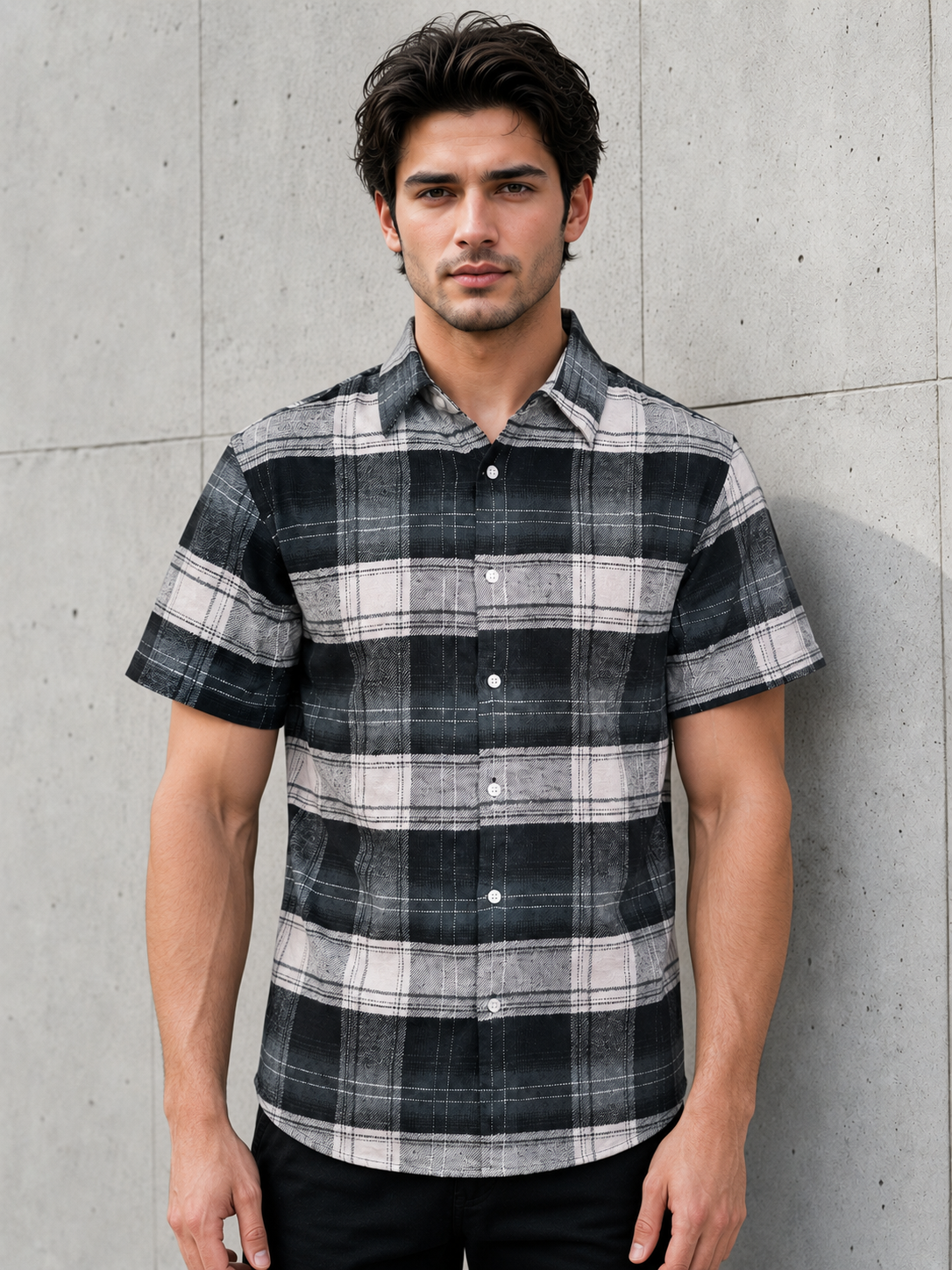 SALLT Men's Grey Soft - Brushed Cotton Shirt - Half Sleeves - Slim Fit