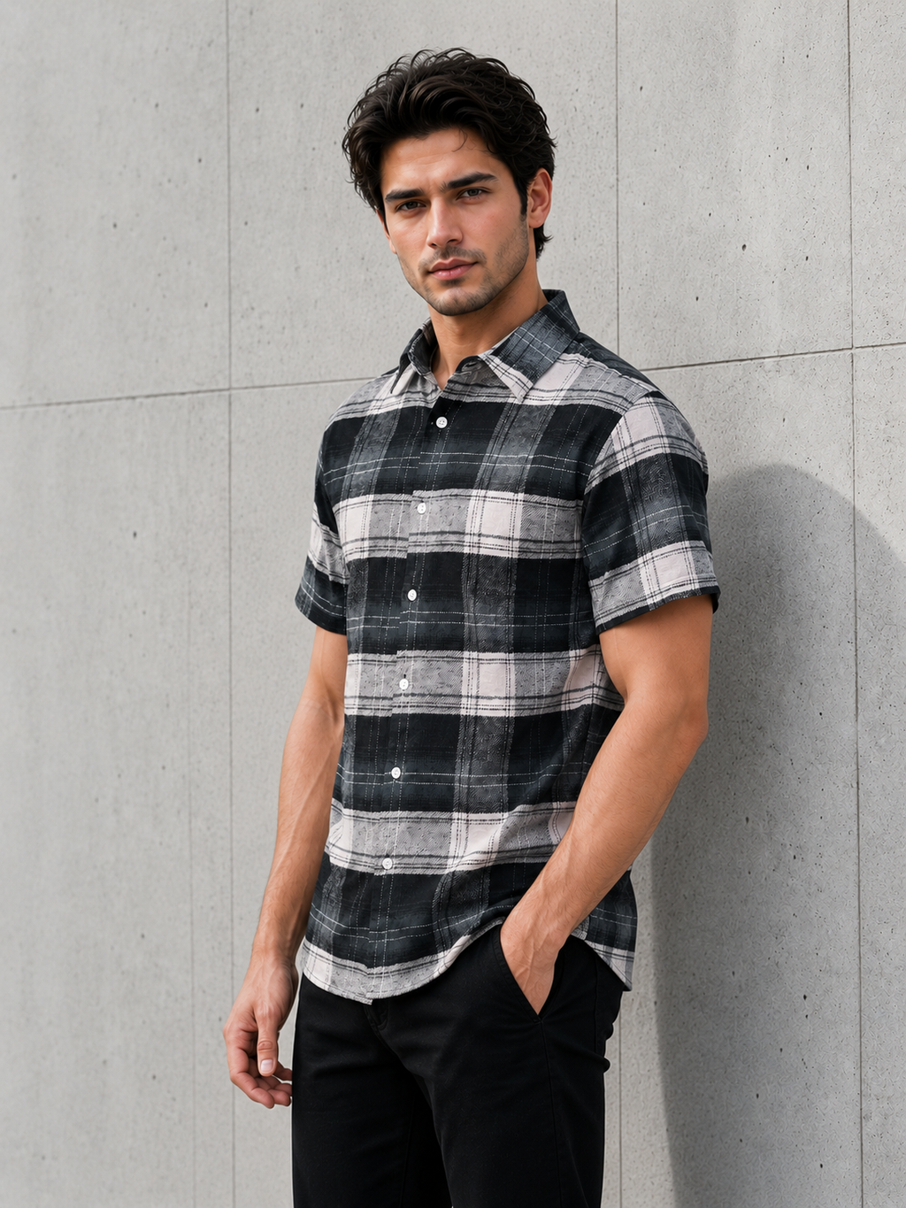 SALLT Men's Grey Soft - Brushed Cotton Shirt - Half Sleeves - Slim Fit