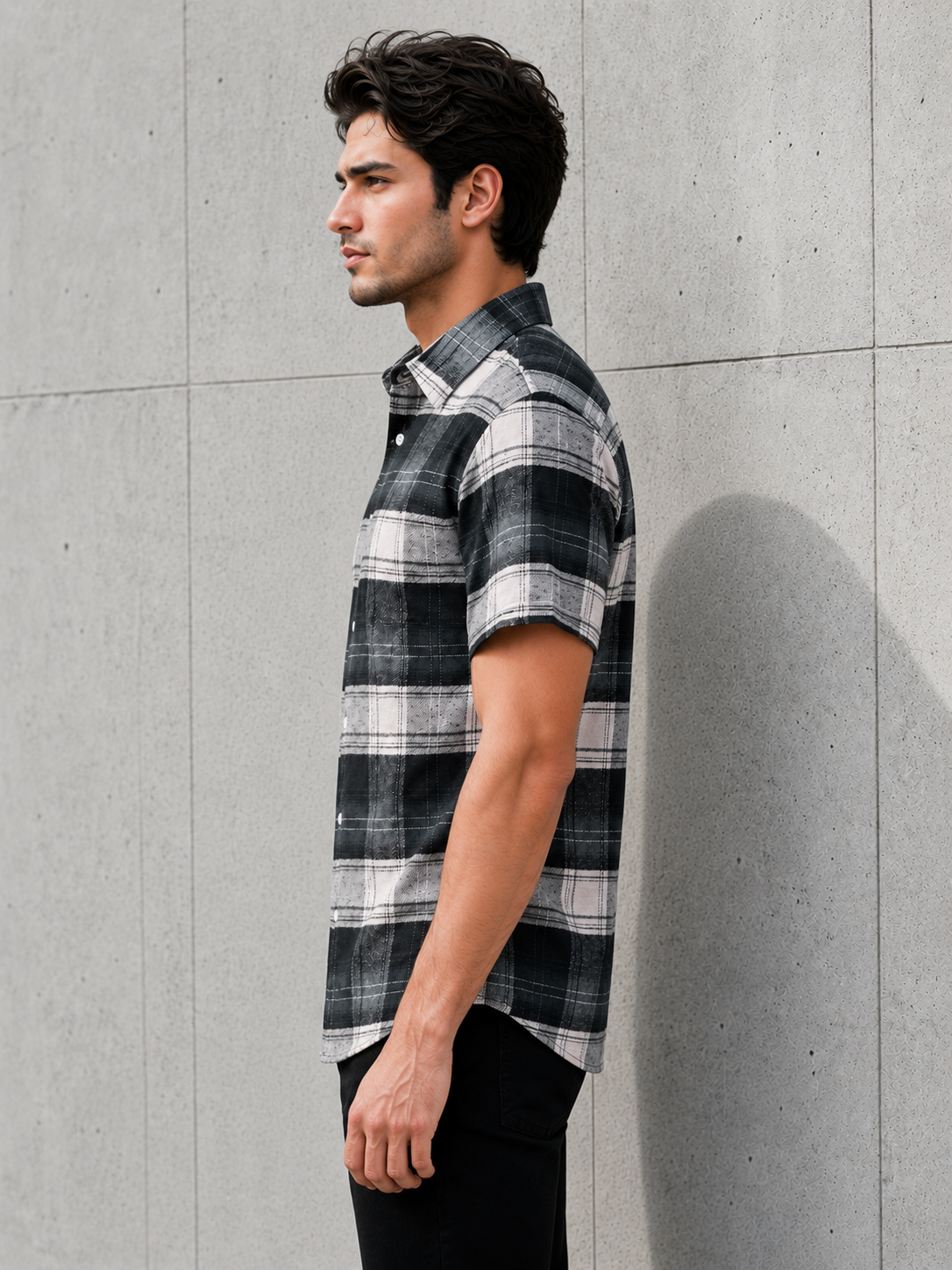SALLT Men's Grey Soft - Brushed Cotton Shirt - Half Sleeves - Slim Fit