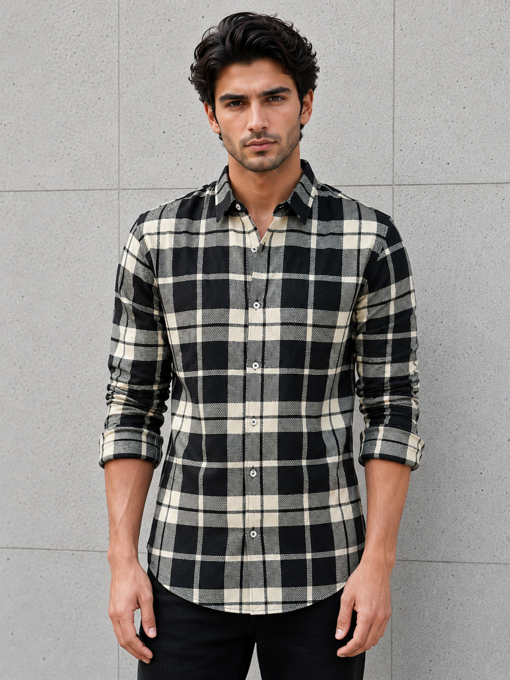 SALLT Men's Dark Textured Cotton Premium Shirt - Full Sleeves - Slim Fit