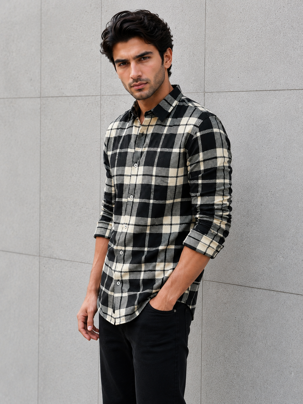 SALLT Men's Dark Textured Cotton Premium Shirt - Full Sleeves - Slim Fit