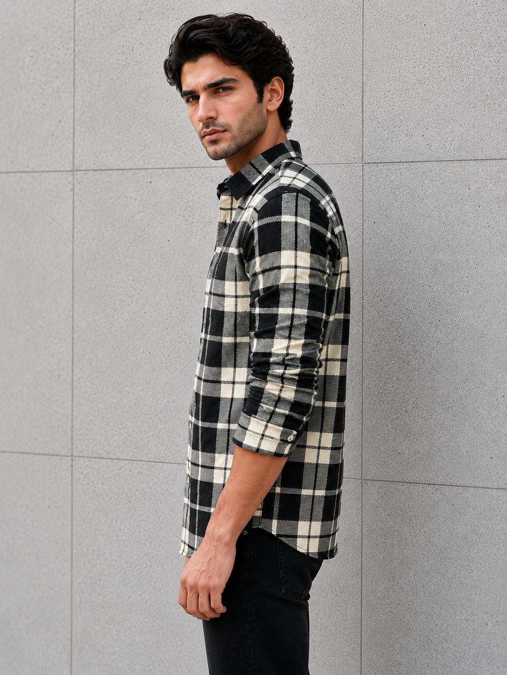 SALLT Men's Dark Textured Cotton Premium Shirt - Full Sleeves - Slim Fit
