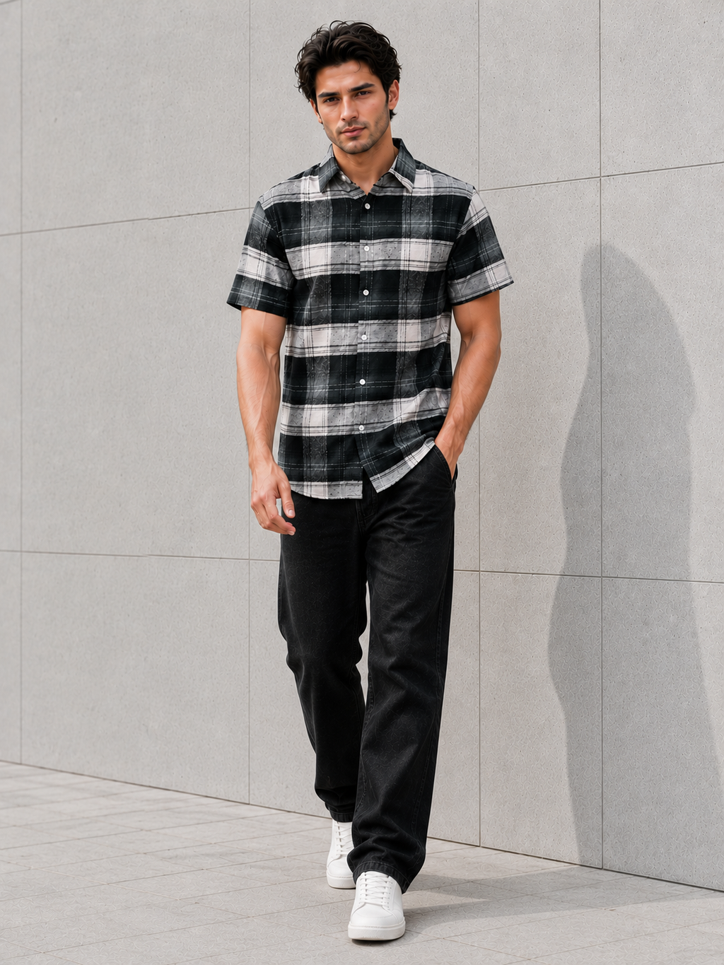 SALLT Men's Grey Soft - Brushed Cotton Shirt - Half Sleeves - Slim Fit