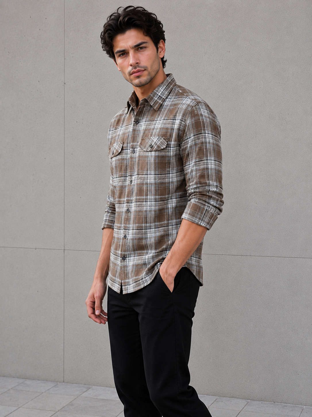 SALLT Men's Brown Premium Signature Cotton Shirt - Full Sleeves - Relaxed Fit