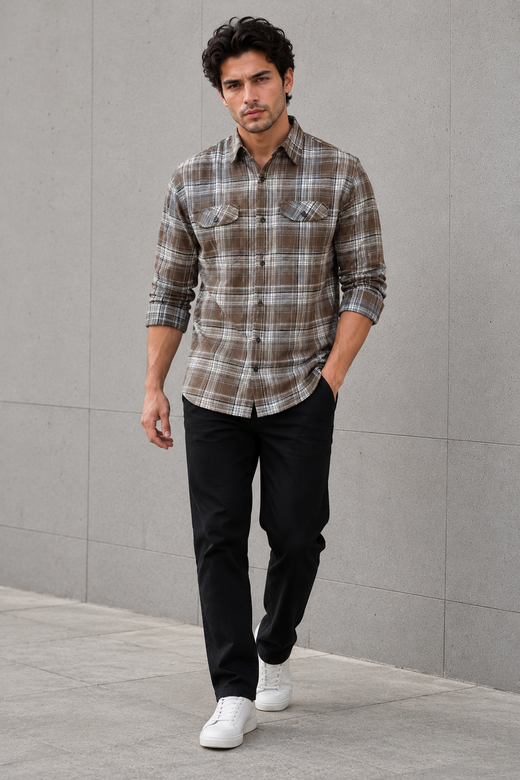 SALLT Men's Brown Premium Signature Cotton Shirt - Full Sleeves - Relaxed Fit