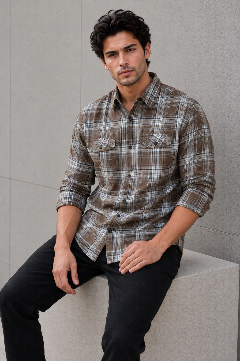 SALLT Men's Brown Premium Signature Cotton Shirt - Full Sleeves - Relaxed Fit