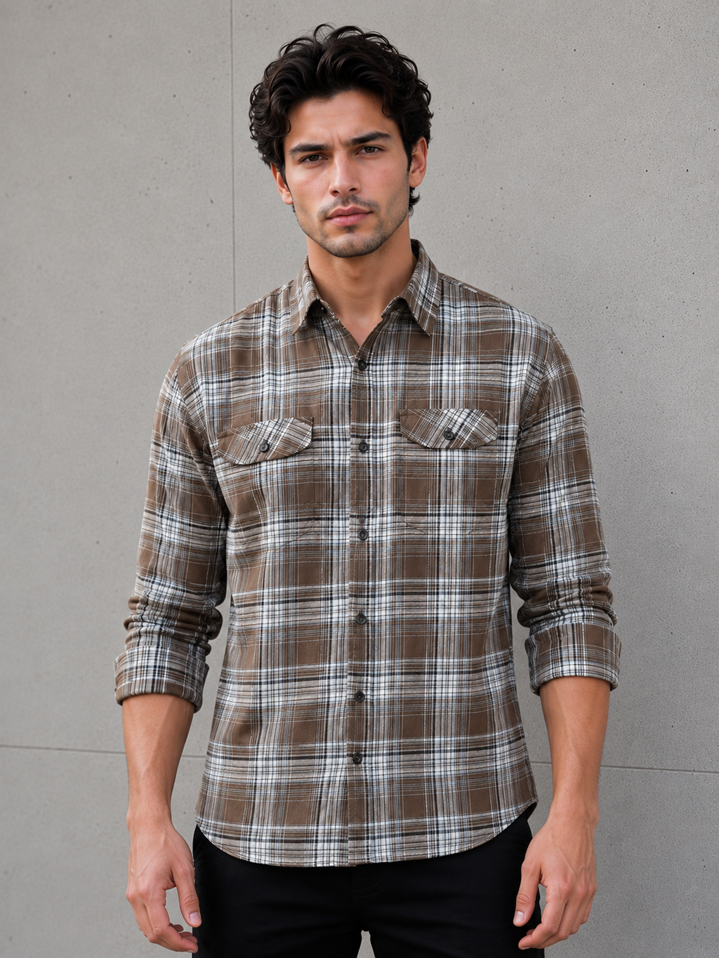 SALLT Men's Brown Premium Signature Cotton Shirt - Full Sleeves - Relaxed Fit