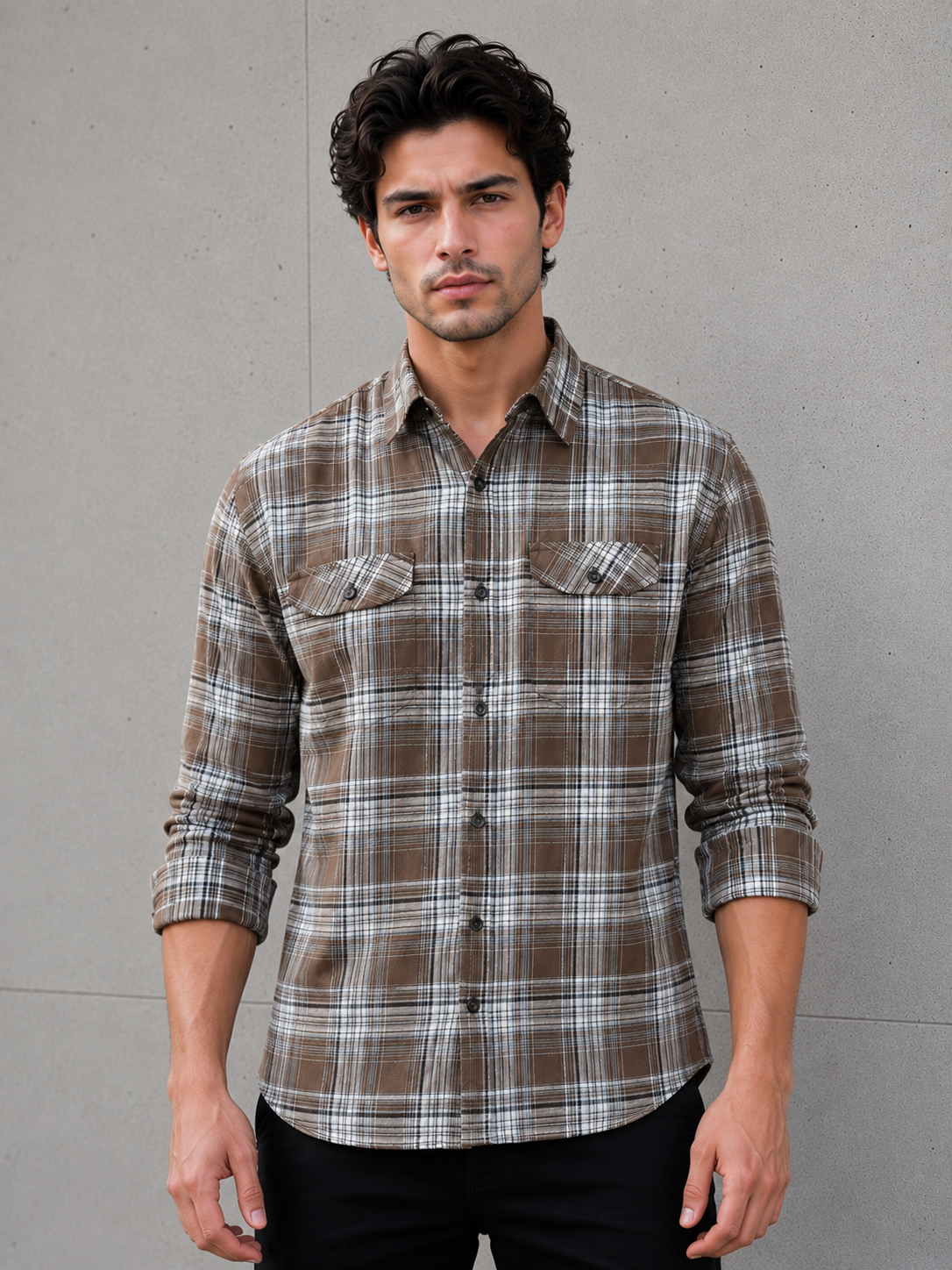 SALLT Men's Brown Premium Signature Cotton Shirt - Full Sleeves - Relaxed Fit