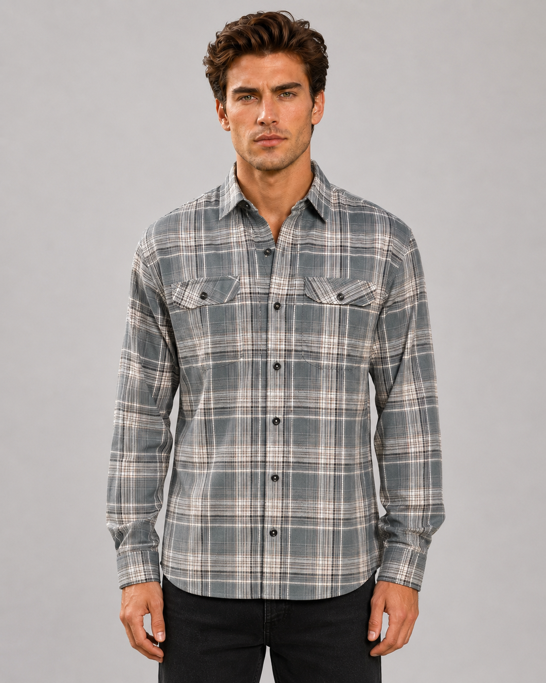 SALLT Men's Grey Premium Signature Cotton Shirt - Full Sleeves - Relaxed Fit